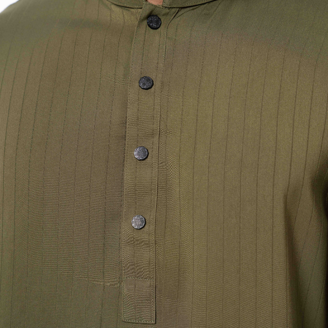 Premium Silk Panjabi D. Olive