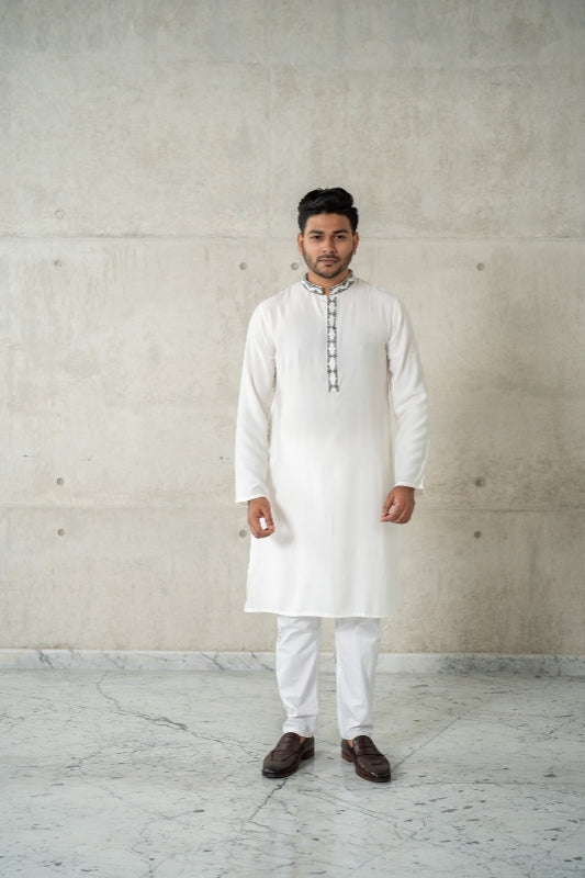 Men's Cashmilon Embroidered Panjabi 01 White