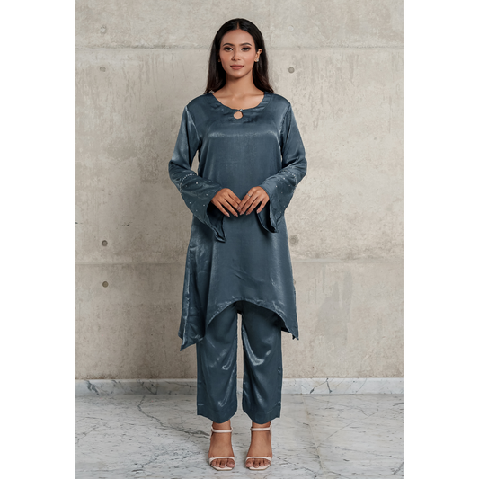 Velvet Silk Co-Ord Set (Slate)