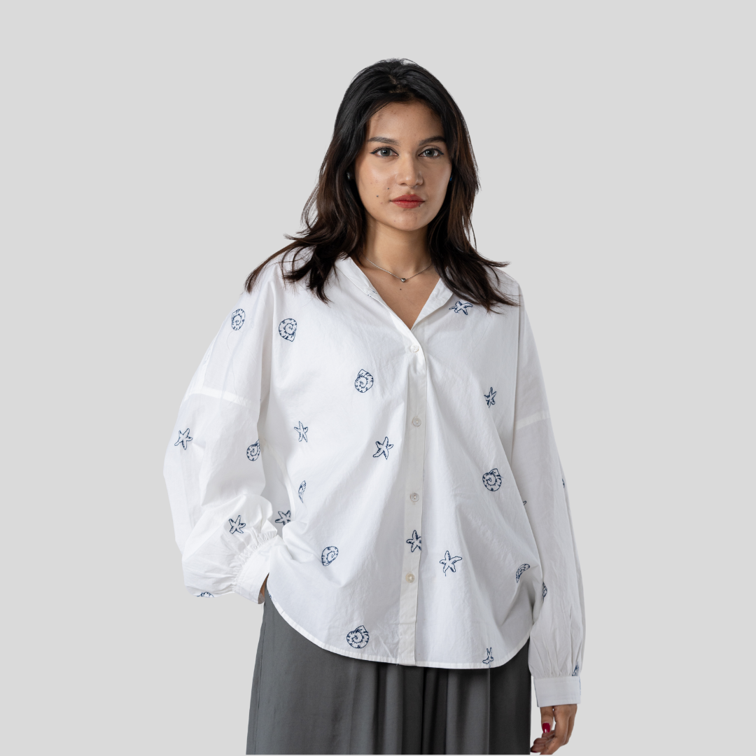 Western Shirt White & Blue