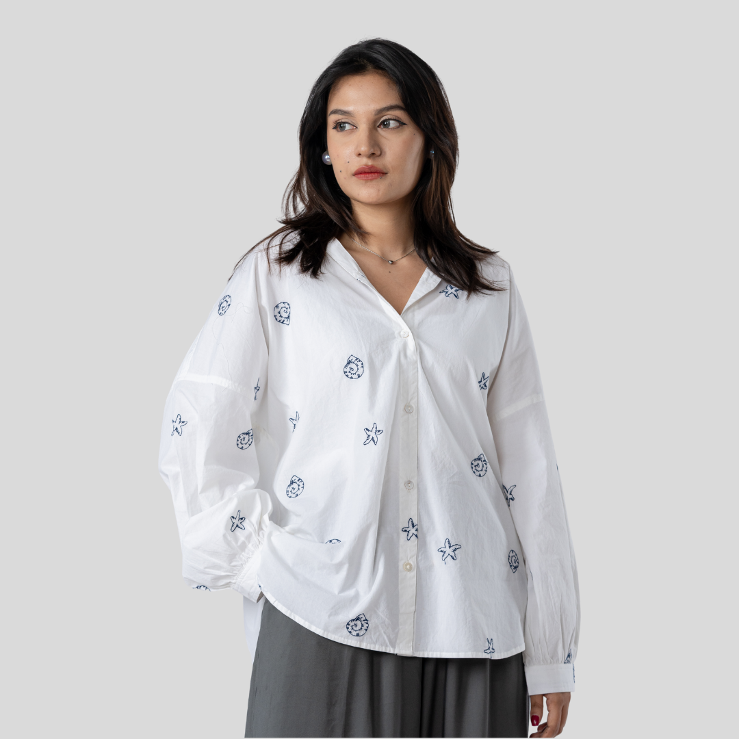 Western Shirt White & Blue