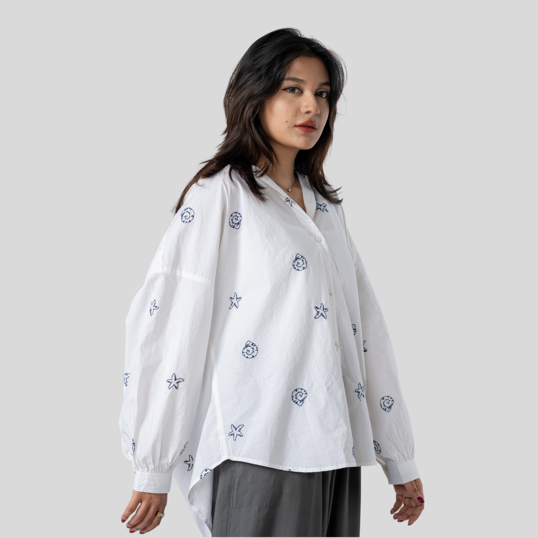 Western Shirt White & Blue