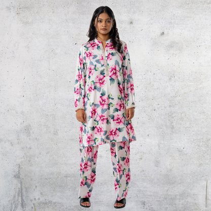 Women's AOP Rayon Silk Co-Ord White