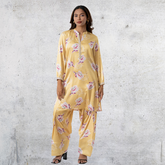 Women's AOP Rayon Silk Co-Ord Yellow