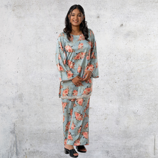 Women's Pearl AOP Co-Ord Aqua