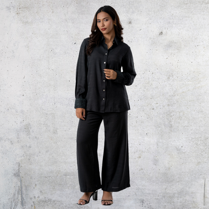 Women's Silk Crepe Co-Ord Black