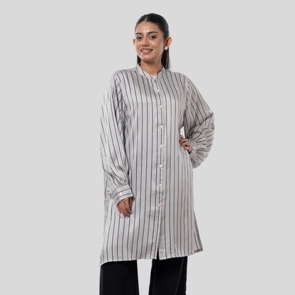Women's Stripe Long Shirt Grey