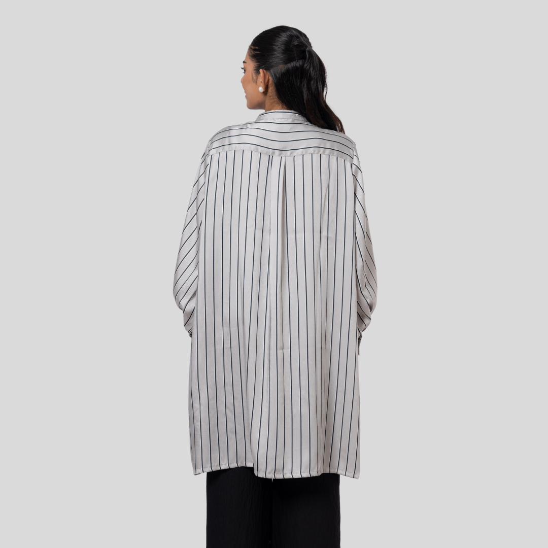 Women's Stripe Long Shirt Grey