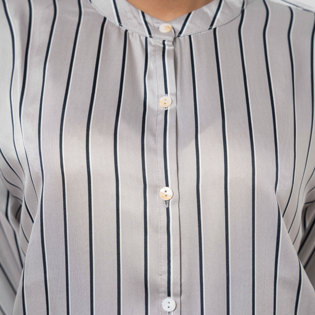 Women's Stripe Long Shirt Grey