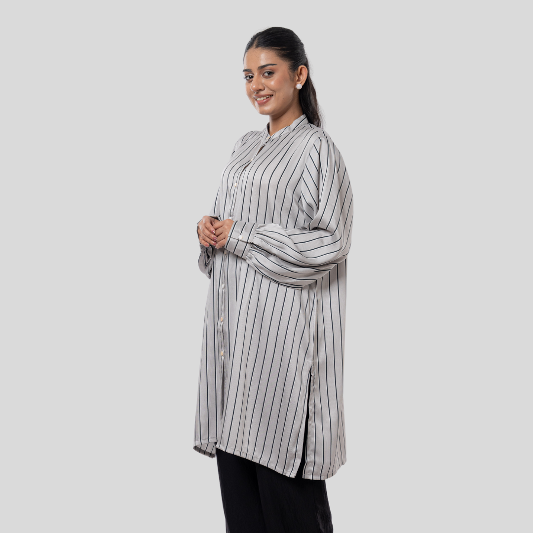 Women's Stripe Long Shirt Grey