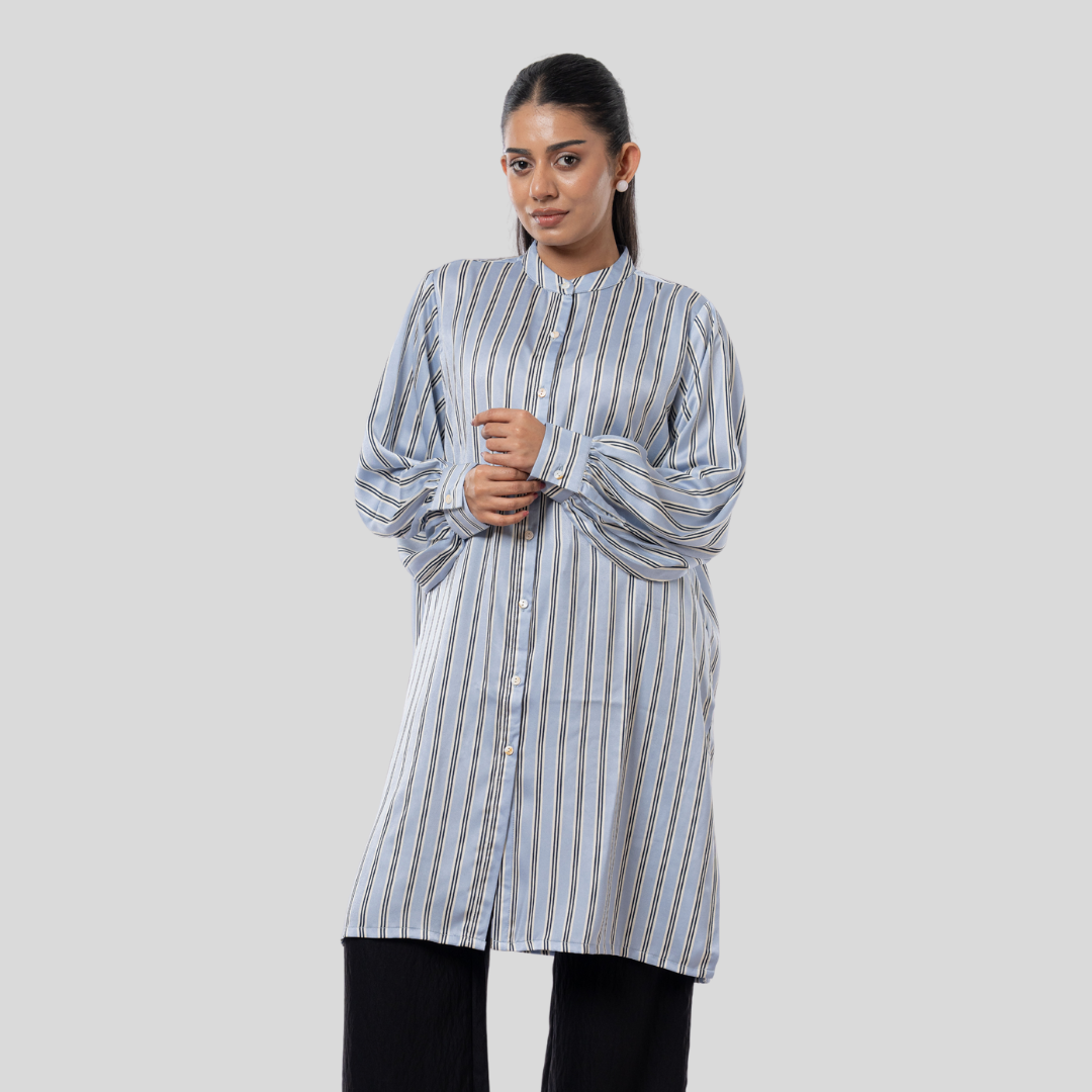 Women's Stripe Long Shirt Blue