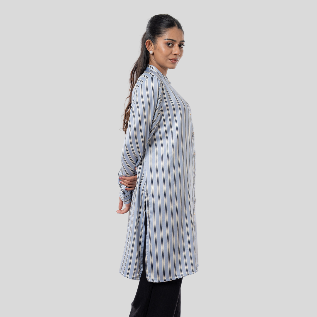 Women's Stripe Long Shirt Blue