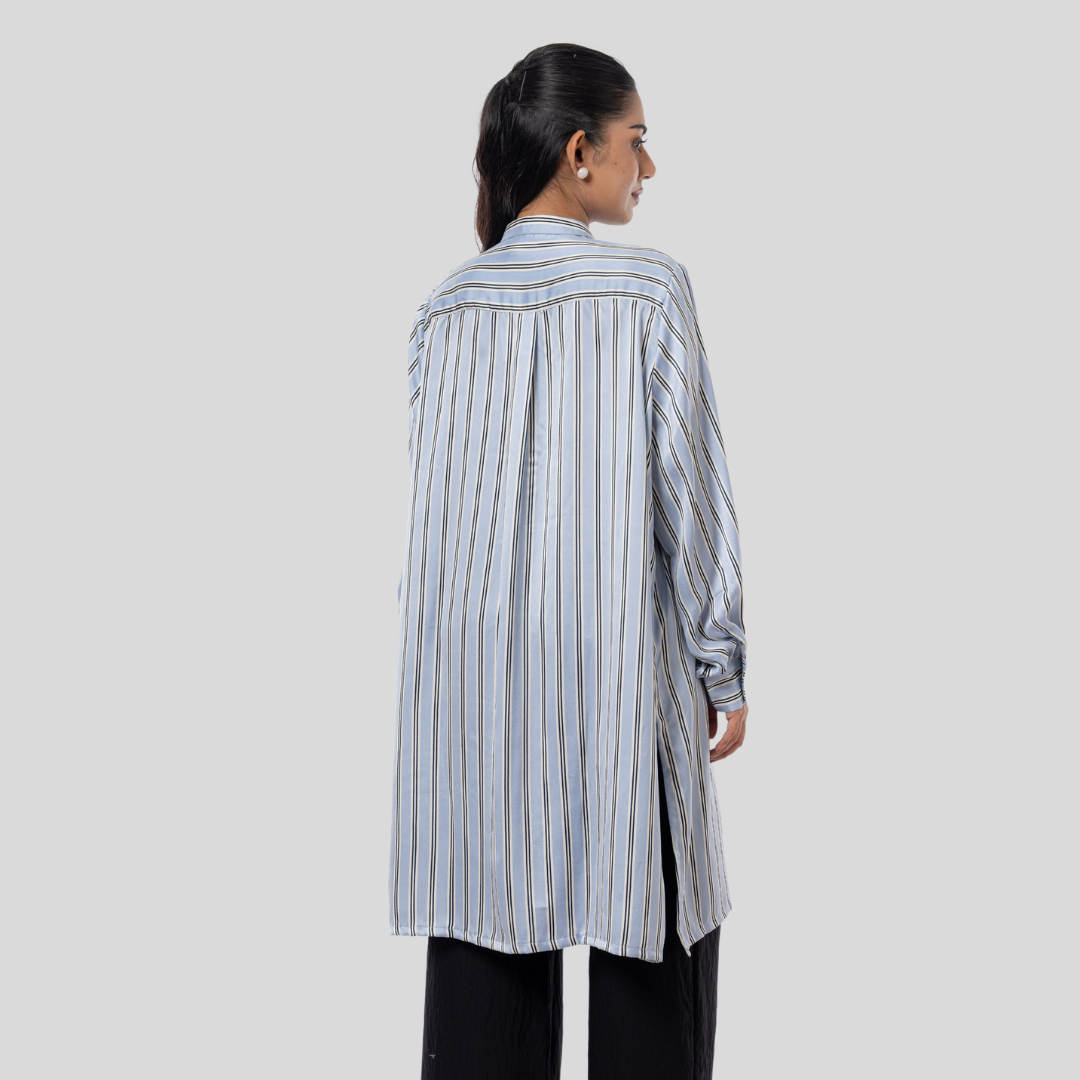 Women's Stripe Long Shirt Blue