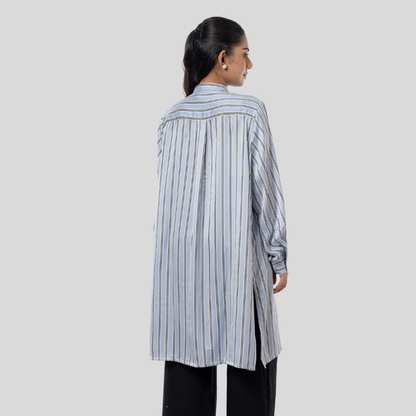 Women's Stripe Long Shirt Blue