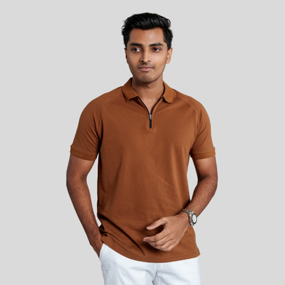 Men's Zip Polo Brown