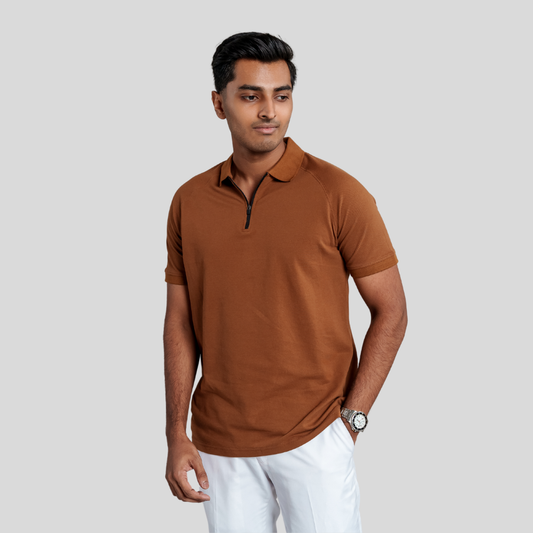 Men's Zip Polo Brown