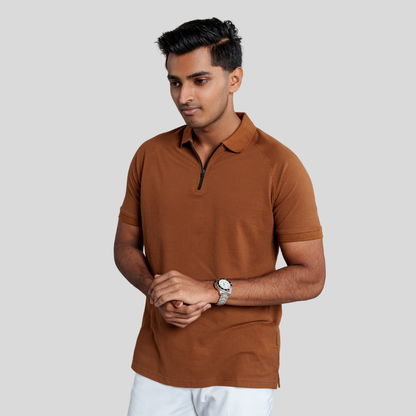 Men's Zip Polo Brown