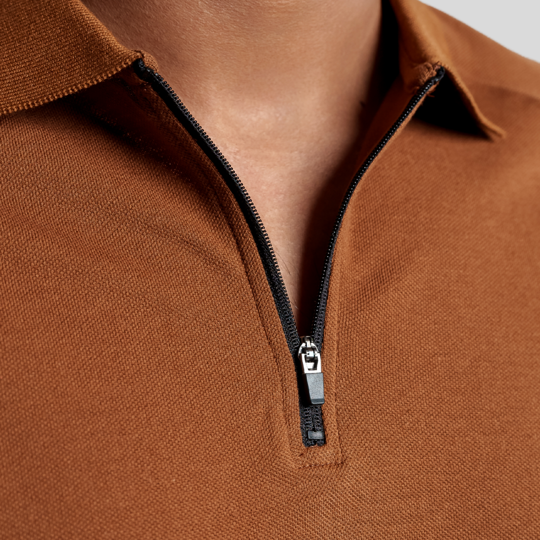 Men's Zip Polo Brown