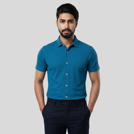 Knit Half Shirt Dark Blue